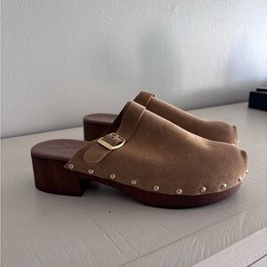 Brown Suede Clog Mules